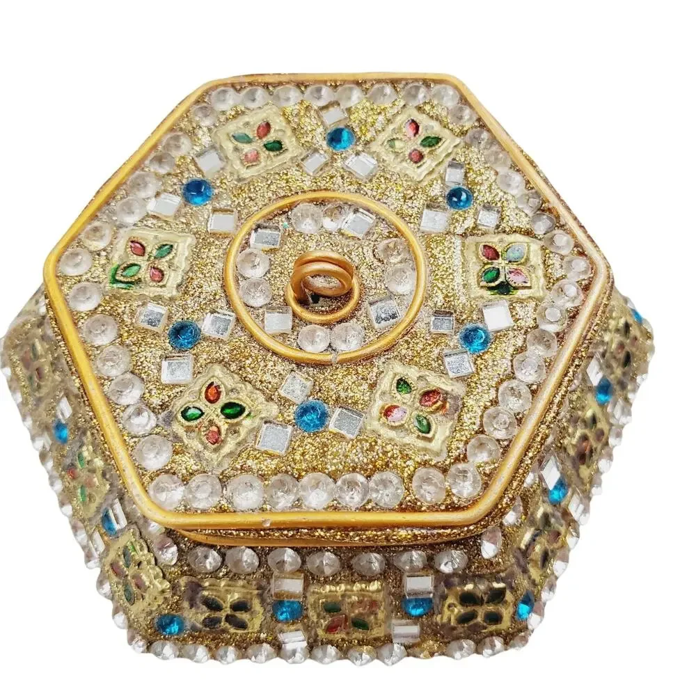Vintage Two's Company Bejeweled Gold Trinket Box India Made 90s Jewelry Box Cute